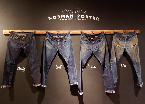    Norman Porter displays their jeans at Art in the Age.   