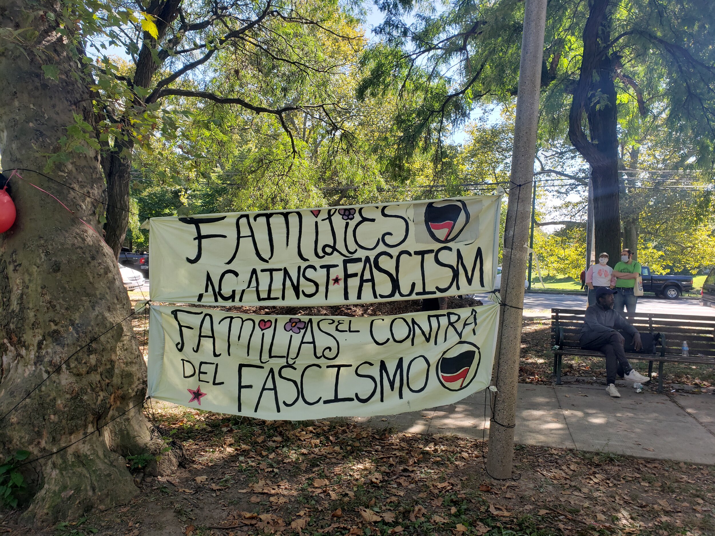 Families against fascism Signs in Clark Park for the vigil on Saturday. Photographs by Grid staff.