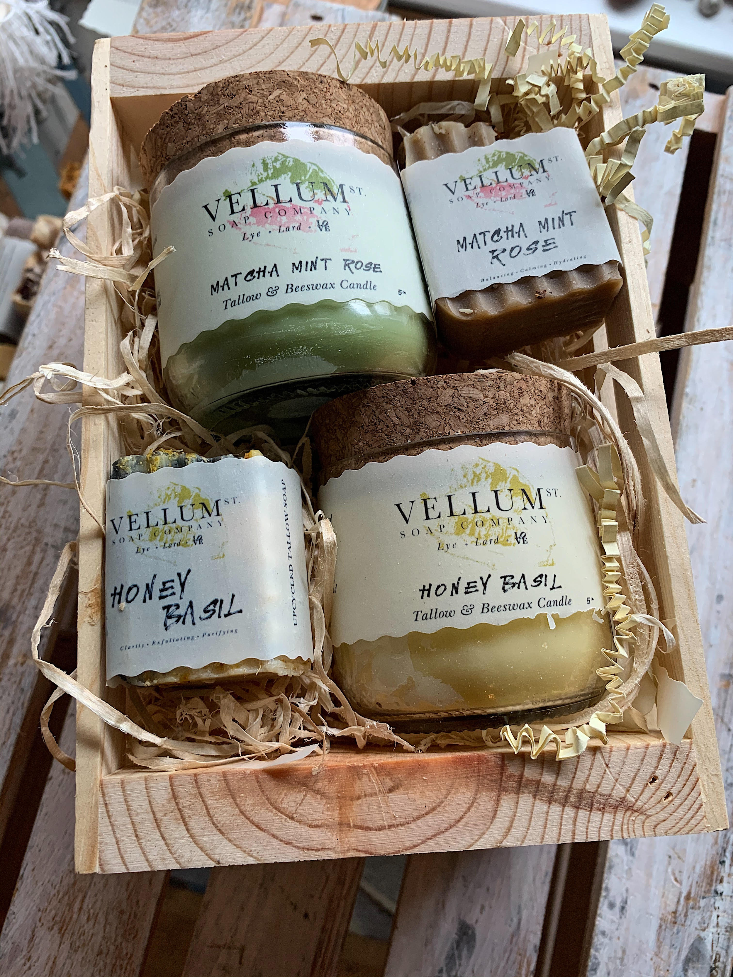 Soaps and candles from the Vellum St. Soap Company are packaged inRemark Glass jars.Photography courtesy of Melissa Torre.