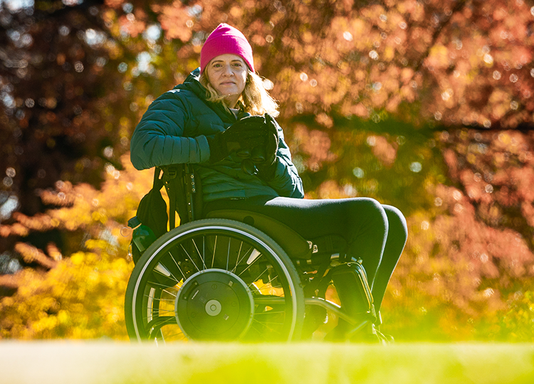 Woman in wheelchair outdoors