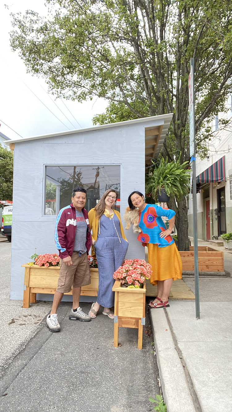 From left: Jhonny Rincon and Cameron Rothwell of VENADO, with their client, Chef Chutatip “Nok” Suntaranon. Artwork Courtesy of VENADO.