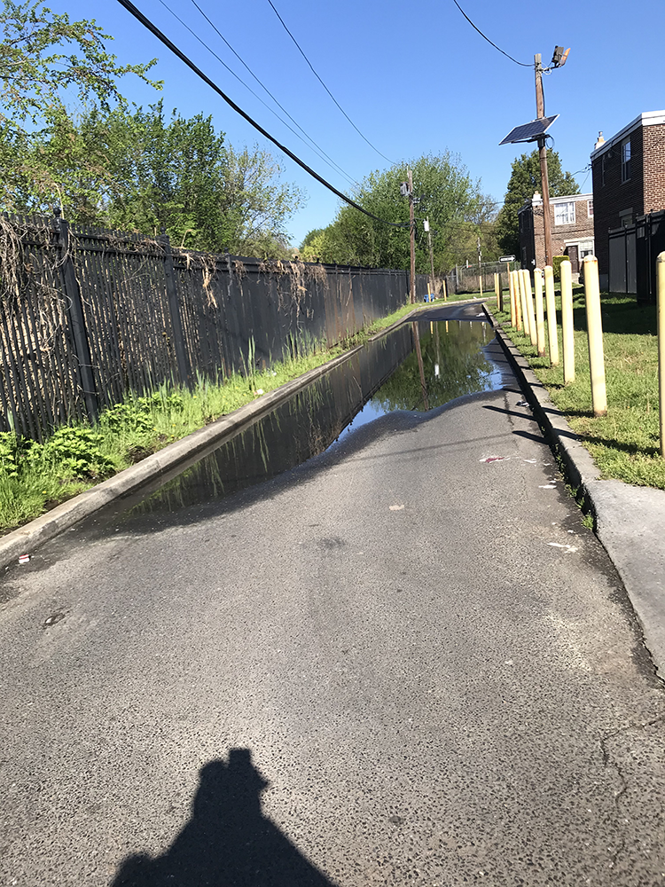 A flooded road in Ablett Village public housing development in Camden’s Cramer Hill neighborhood.