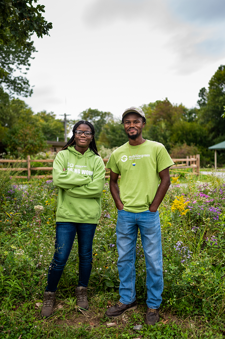 Benita Balogun and Calvin Keeys are MobilizeGreen crew members at the John Heinz Natural Wildlife Refuge at Tinicum. Photography by Chris Baker Evens.