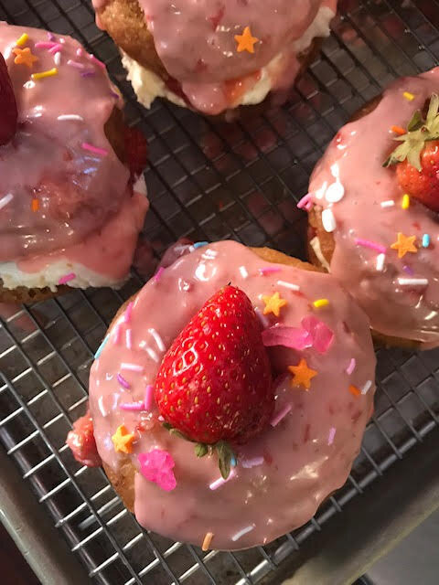 Strawberry donut filled with buttercream