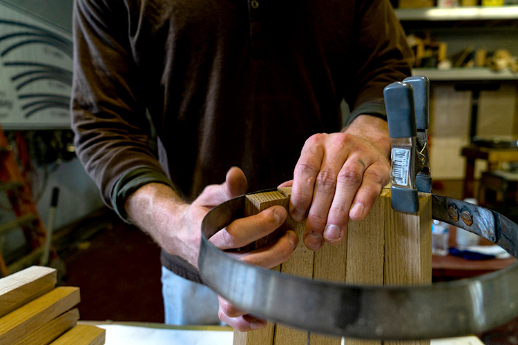  The Ebners fit staves together with hoops made of mild or stainless steel. (Photo by Milton Lindsay) 