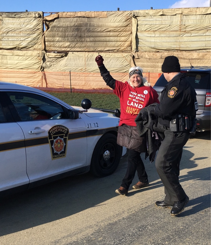 Judy Wicks gets arrested protesting the Atlantic Sunrise Pipeline in Mountville, PA on March 10