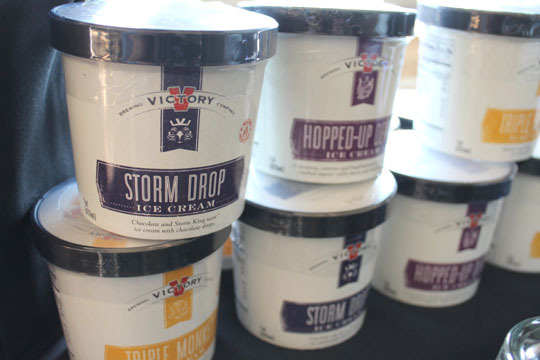   Victory Brewing Company's signature ice cream flavors: Storm Drop, Hopped Up Devil, and Triple Monkey.  