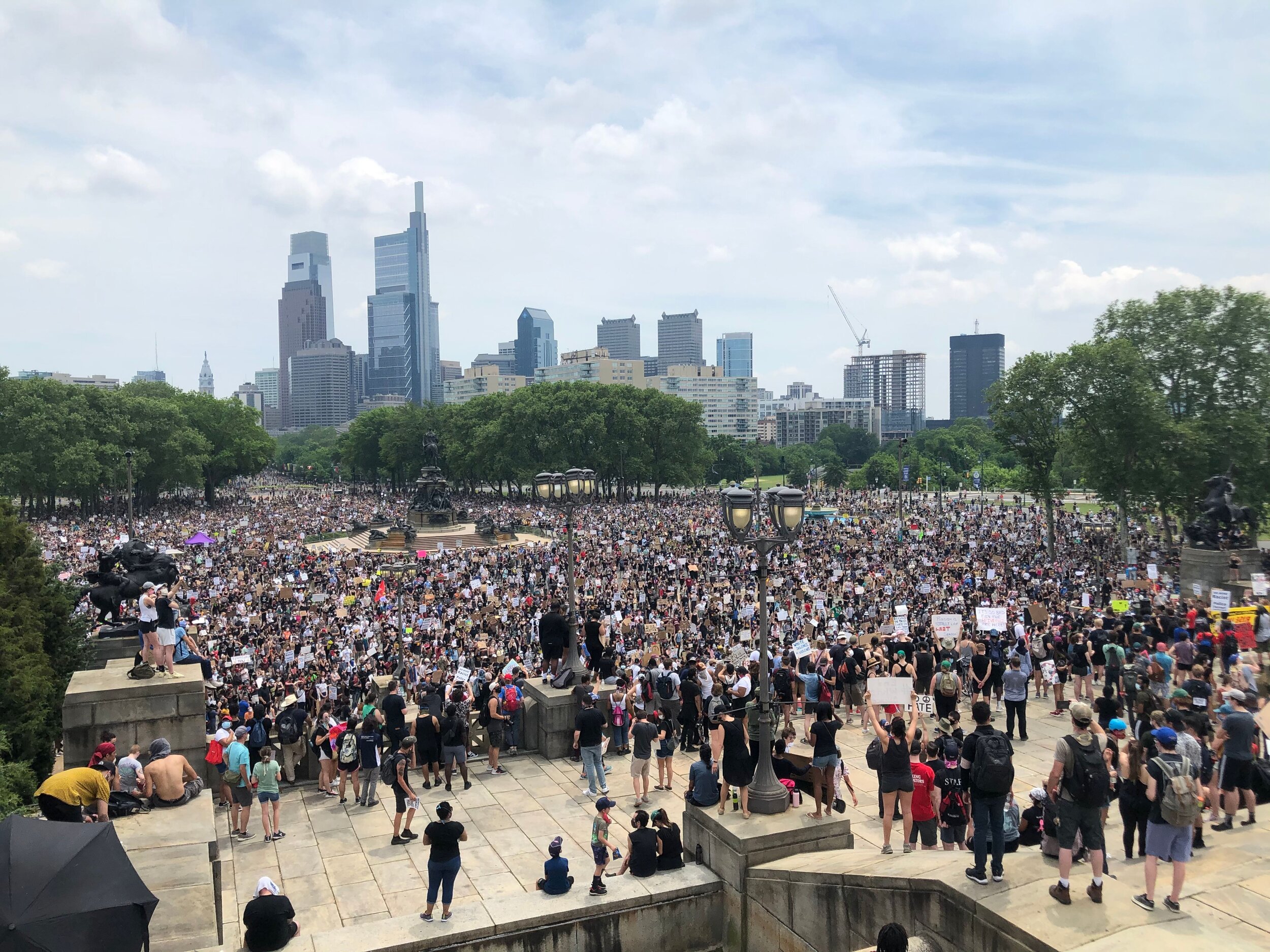 Protesters gathered at the steps of the Philadelphia Museum of art in the summer of 2020.