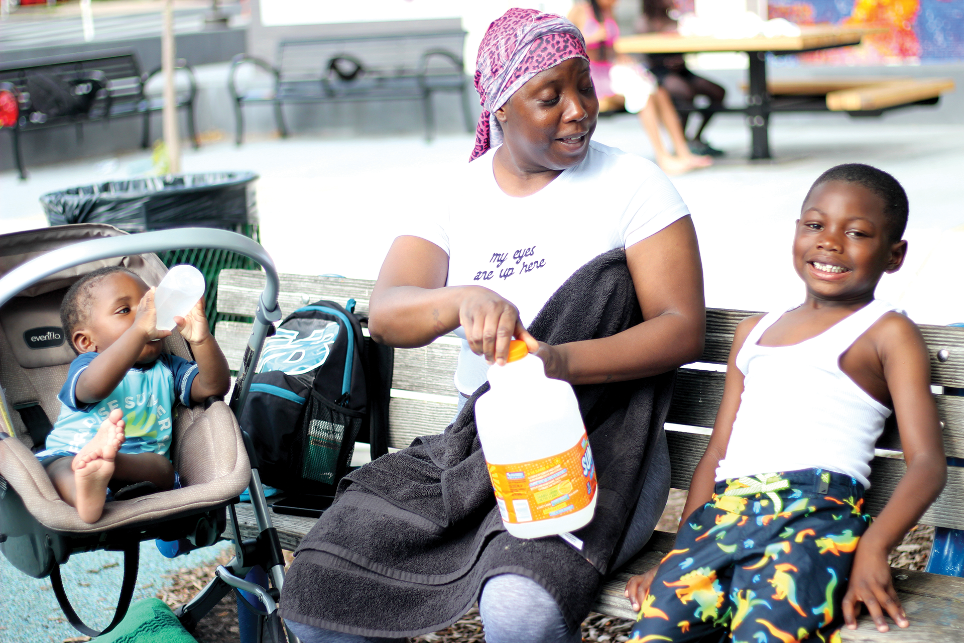 Sophia Thompson sticks her “big ol’ jug of water” in the freezer so she has cold water throughout the day for herself and her children. 
