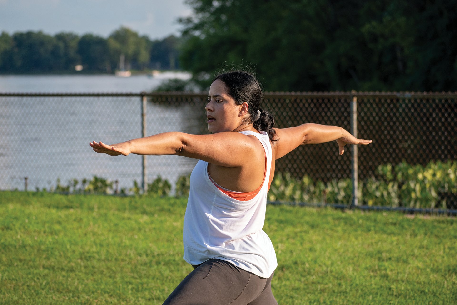 Elizabeth Luce enjoys the natural surroundings and the communal feel that come from teaching yoga outside.